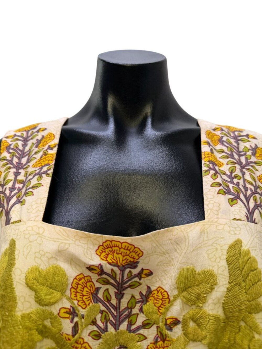 Sister Mary Dress Cream Green Floral Embroidered Boho Maxi M - Picture 5 of 8